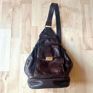Rare Vintage Perlina New York Brown Leather Crossbody Bag